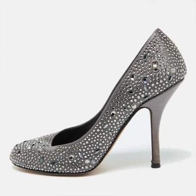 Gina Dark Grey Satin Crystal Embellished Pumps Size 38 - Image 1 of 4
