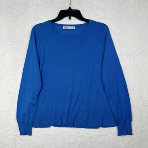 ZARA Lightweight Fine Knit Sweater Womens M Bright Blue Viscose Blend - Picture 1 of 9
