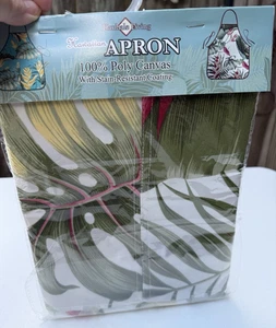 Hawaiian Apron Monstera Plant Botanical 100% Poly Canvas Pockets Stain Resistant - Picture 1 of 4