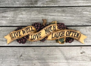 LIVE WELL LOVE MUCH LAUGH OFTEN 3D Art Wall Plaque 17x6'' Grape Motif - Picture 1 of 6