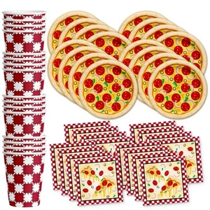 Pizza Birthday Party Supplies Set Plates Napkins Cups Tableware Kit for 16 - Picture 1 of 7