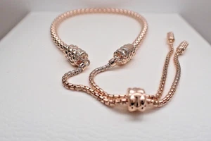 Authentic Pandora #583090C00-2 Pandora Studded Chain Slider Bracelet Rose Gold - Picture 1 of 4