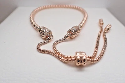 Authentic Pandora #583090C00-2 Pandora Studded Chain Slider Bracelet Rose Gold - Image 1 of 4