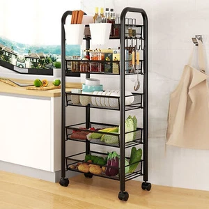 Fruit Vegetable Storage Basket 5 Tier Stackable Mesh Storage Basket with Wheels - Picture 1 of 21