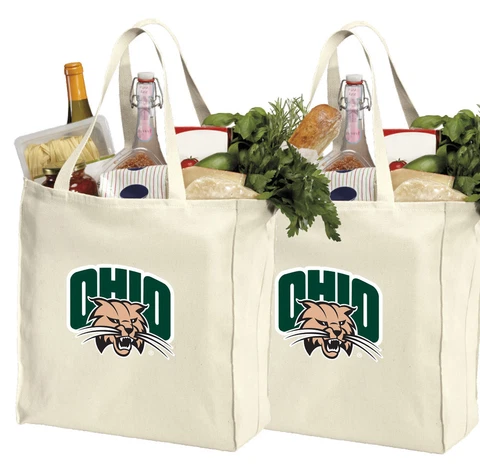 Ohio University Shopping Bags Ohio Bobcats Grocery Bag 2 PC SET COTTON CANVAS! Cover