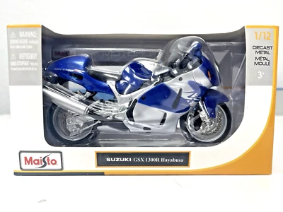 Maisto 1:12 Diecast Suzuki GSX 1300R Hayabusa azul/prata novo na caixa - Imagem 1 de 3