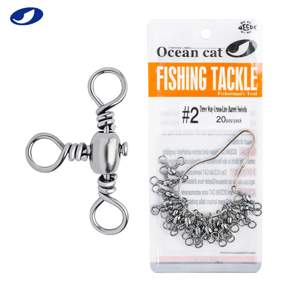 OCEAN CAT Three Way Cross-Line Barrel Swivel T-Turn Tackle Saltwater Fishing - Image 1 of 4