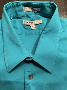 Mens  Button Down Shirt  Express Design Studio Aqua Long Sleeves Large - Picture 1 of 12