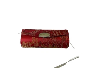 Lippenstift Etui Floral Rot Halter Druckknopfverschluss ohne Spiegel Vintage MCM - Bild 1 von 8