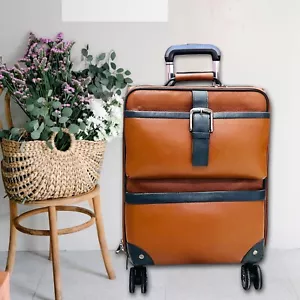 Leather Carry On Luggage on Wheels Rolling Bag Travel Leather Trolley Cabin bag - Picture 1 of 5