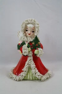 Vintage Enesco Spaghetti Trim Christmas Angel W Wreath and Tree Figurine, Japan - Picture 1 of 9