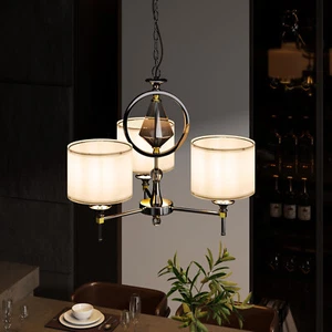 Modern 3 Lights Chandelier Adjustable Height Diamond LED Pendant Light Linen - Picture 1 of 8