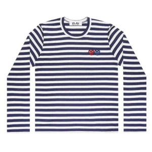 Play Comme des Garçons Striped T-Shirt with Double Heart (Navy/White) - Picture 1 of 2
