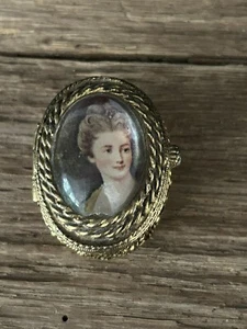 Portapillole ovale vintage vetro bubble top viso donna vittoriano filigrana oro anni '60 - Foto 1 di 9