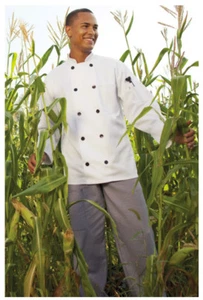 Chef Coats, White, Long Sleeves, Black Plastic Buttons. Size: Small - 405 - Picture 1 of 1