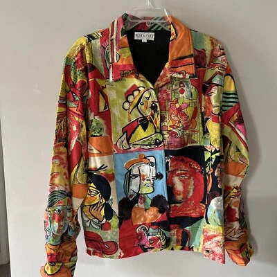 Chaqueta vintage para mujer Kaktus Art Wear inspirada en Picasso talla L 55 % lino. Forrado Foto 1 de 4