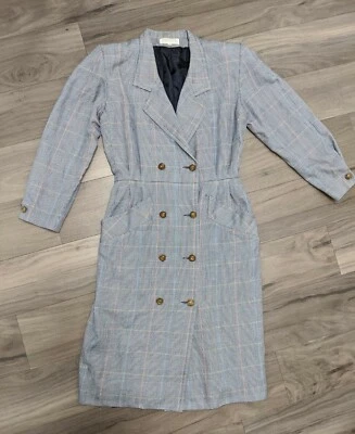 Винтажный. NINA RICCI PARIS КЛЕТКУ 80-х стиль шерсти смесь карьера платье sz 40 - США 10 - Изображение 1 из 4