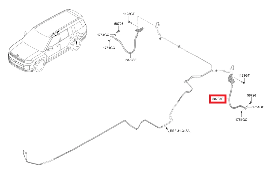 Genuine/OEM 58737P2000 HOSE-REAR WHEEL LH for Hyundai Other - Image 1 of 1