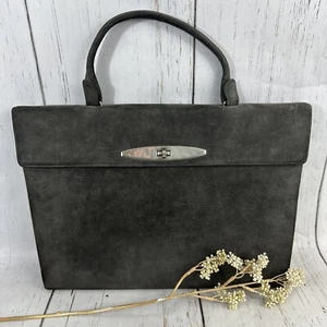 Vintage Rare Mondaine Square Top Gray Suede Leather Handbag Retro/Mod - Bild 1 von 15