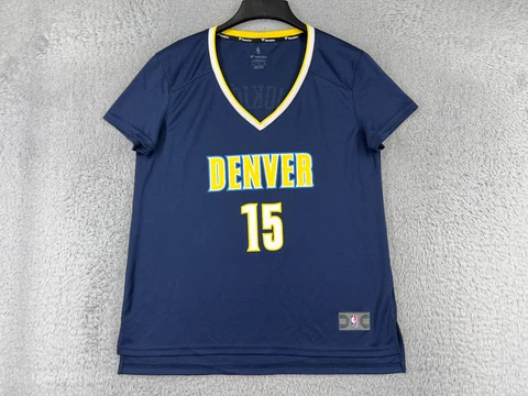 Denver Nuggets Shirt Womens Large Blue Yellow #15 Nikola Jokic Fanatics NBA Cover