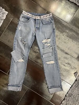 LF The Brand 女式 Y2K 浅水洗破洞标志牛仔裤 25 码 — 第 1/4 张图片