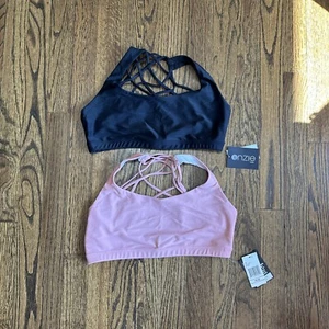 2 NEW L Onzie Hot Yoga Chic Cross Back Sports Bras 354 1-Black 1-Blush Pink NWT! - Picture 1 of 6