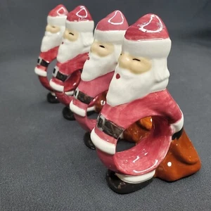 Vintage Set of 4 Santa Claus Ceramic Christmas Table Napkin Rings Holders - Picture 1 of 11