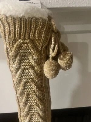 Express кабель трикотажа флис с подкладкой Pom Тапочки носки нескользящий греческий бежевый один размер - Изображение 1 из 4