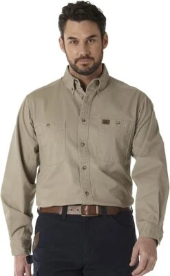 Wrangler Men's Logger Twill Long Sleeve Workshirt SHIRT Khaki Size Large - Image 1 of 4