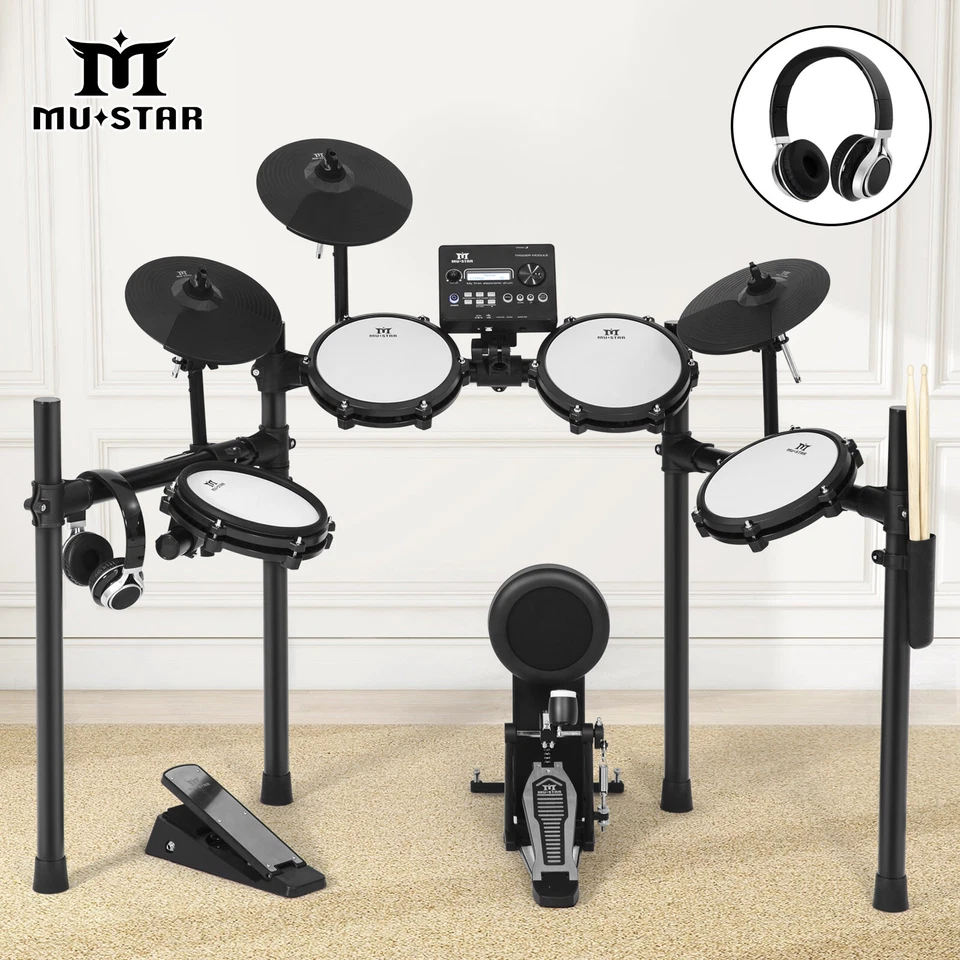 Electric Drum Set Mesh Pads Dual Zone Snare w/ USB MIDI, Headphone, 2 Pedals - Image 1 of 4