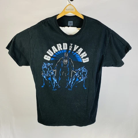 Roman Reigns WWE Authentic Black Cotton "Guard The Yard" T-Shirt Size XL Cover