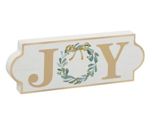 Joy Christmas Sign Wood Table Decor Tier Tray Holiday Wreath Gold Accent NEW - Picture 1 of 5