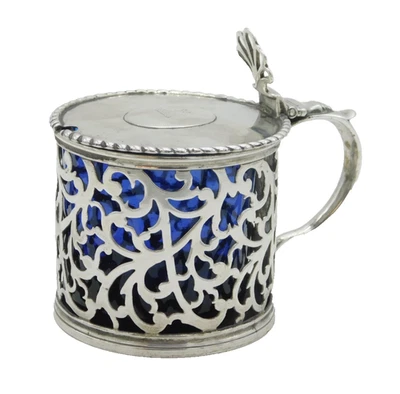 Antigua maceta de mostaza con tapa floral perforada de plata de ley Jorge III c1780 Foto 1 de 4