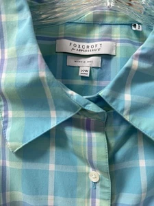 Foxcroft by Appleseed's Button Up Gingham Collared Top Shirt 22W Shaped Plaid - Picture 1 of 5