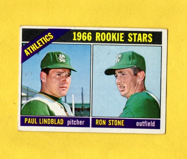 1966 Topps Kansas City Athletics ROOKIE Stars #568 Paul Lindblad Ron Stone VG- - Image 1 of 3