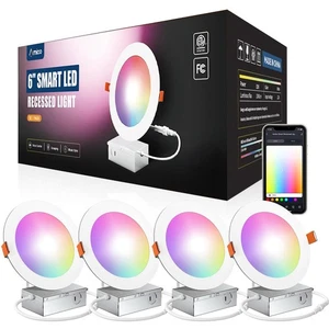 Confezione da 4 Illuminazione LED Incasso Smart da 6 Pollici, Downlight WiFi Canless con Giunzione... - Foto 1 di 7