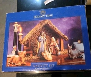 Belén de porcelana pintado a mano Holiday Time de 5 piezas de colección años 90 Navidad - Imagen 1 de 11