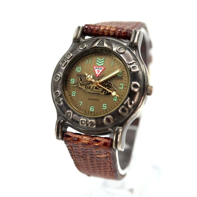 Reloj Guess 1995 Vintage 35mm Helicóptero Bronce Gunmetal Marrón Cuero Lagarto Foto 1 de 4