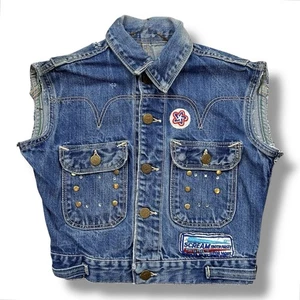 Vintage 50s Key Type 2 Denim Studded Biker Jacket Patch Western Size Small USA - Picture 1 of 6