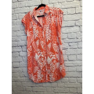 Old Navy Womens Large Coral White Palm Leaf Print Sleeveless Button Down Dress - Picture 1 of 8