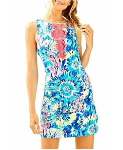 Lilly Pulitzer Adara Dive In Multi Neon Bommel Etuikleid - Größe 12 Rarität - Bild 1 von 3