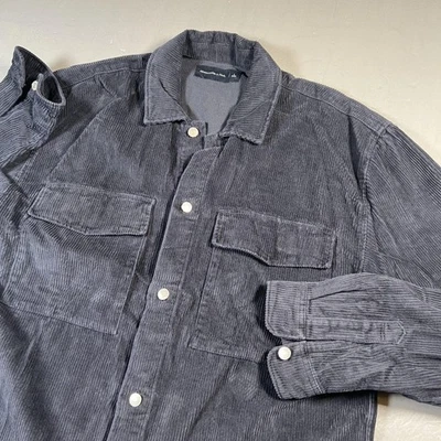 Camisa Abercrombie & Fitch Para Hombres Grande Azul Marino Pana Botón a Presión Sobrecamisa Chamarra Foto 1 de 4