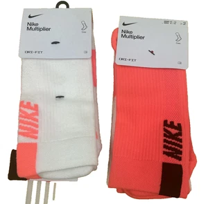 Lot 4 Pairs Nike Multiplier White Coral Salmon Socks Dri-Fit Crew M8-12 W10-13 - Picture 1 of 9