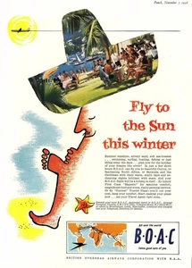 Original 1956 Advert B.O.A.C. Airline 'Fly to the Winter Sun' Vintage Print Ad - Picture 1 of 1