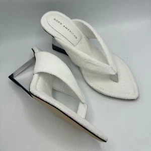 Good American weiße Frottee-Riemensandalen Keilabsatz Größe 8 Keilabsatz Blockabsatz - Bild 1 von 12