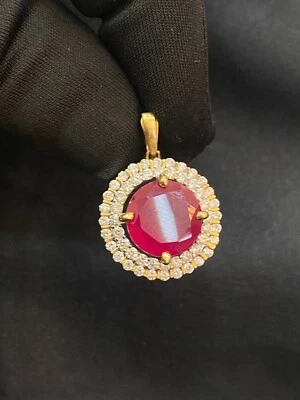 Colgante Pavé 6,52 Cts Redondo Brillante Diamantes Naturales Rubí Doble Halo Oro 18K Foto 1 de 4