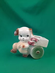 Vintage Übertopf Hund Ziehwagen Keramik Keramik - Bild 1 von 16