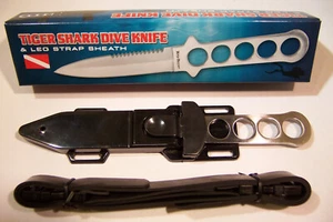 RIDGE RUNNER TIGER SHARK SCUBA DIVING SNORKELING KNIFE W/ LEG - ARM STRAP SHEATH - Picture 1 of 4