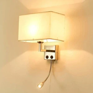 Sconces Wall Lighting Fabric Shade Cloth Wall Lamp Bedroom Wall With Spotlight - Picture 1 of 20