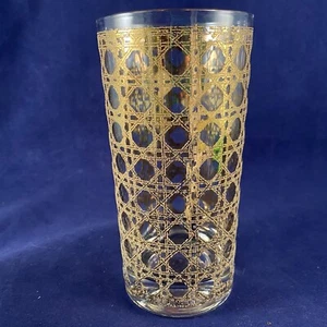 Klarglas Gold Overlay Mid Century Modern Gitter Achteck Becher - Bild 1 von 11